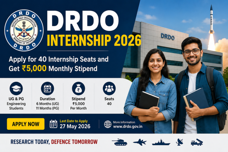DRDO Internship 2026 Apply Online for 40 Internship Seats with ₹5,000 Monthly Stipend