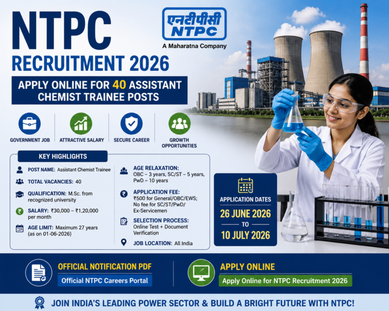 NTPC Recruitment 2026 Assistant Chemist Trainee Notification