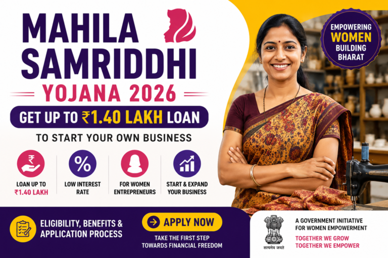 Mahila Samriddhi Yojana 2026 women entrepreneur loan scheme offering up to ₹1.40 lakh financial assistance for starting a business in India