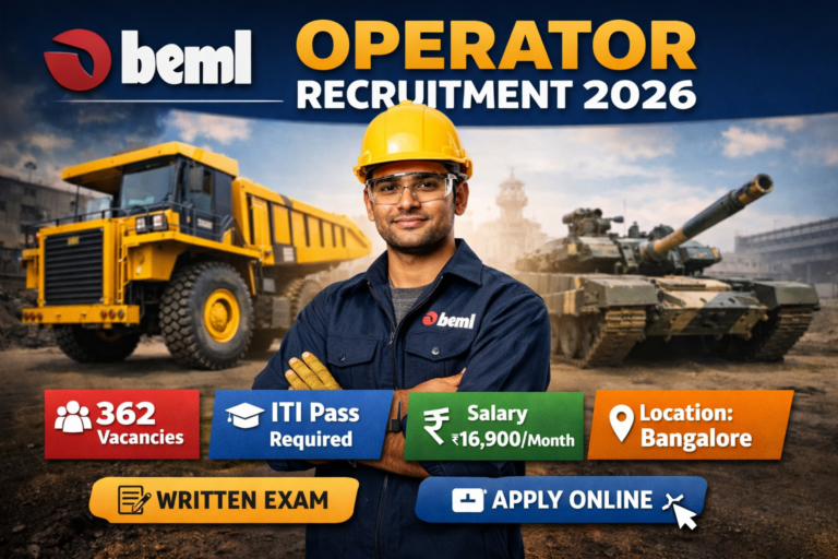 BEML Recruitment 2026 Apply Online for 362 Operator Posts in Bangalore