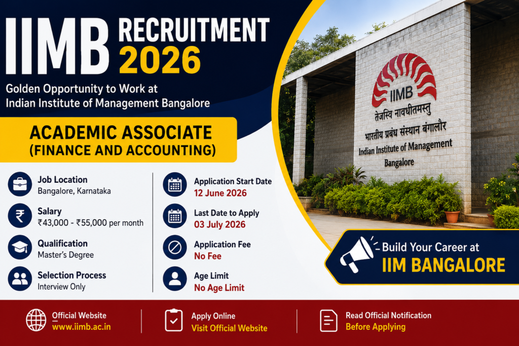 IIMB Recruitment 2026 Academic Associate Finance and Accounting Bangalore salary ₹55000 apply online