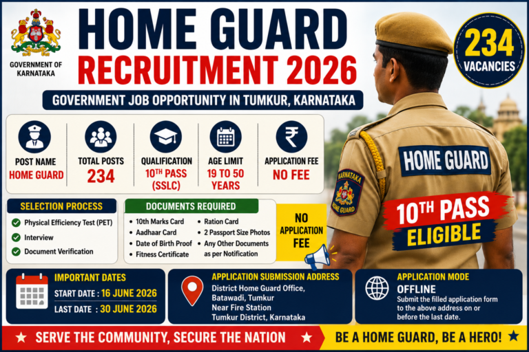 Home Guard Recruitment 2026 notification for 234 Home Guard vacancies in Tumkur Karnataka