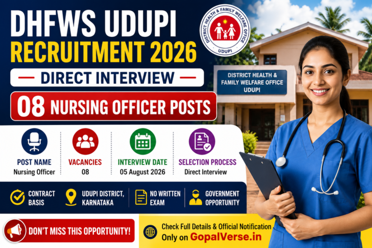 DHFWS Udupi Recruitment 2026 Nursing Officer Recruitment Notification – Direct Interview for 08 Posts