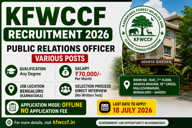 KFWCCF Recruitment 2026 notification for Public Relations Officer posts with ₹70,000 salary in Bengaluru